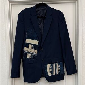 Navy vintage custom patchwork blazer - menswear style women’s blazer -